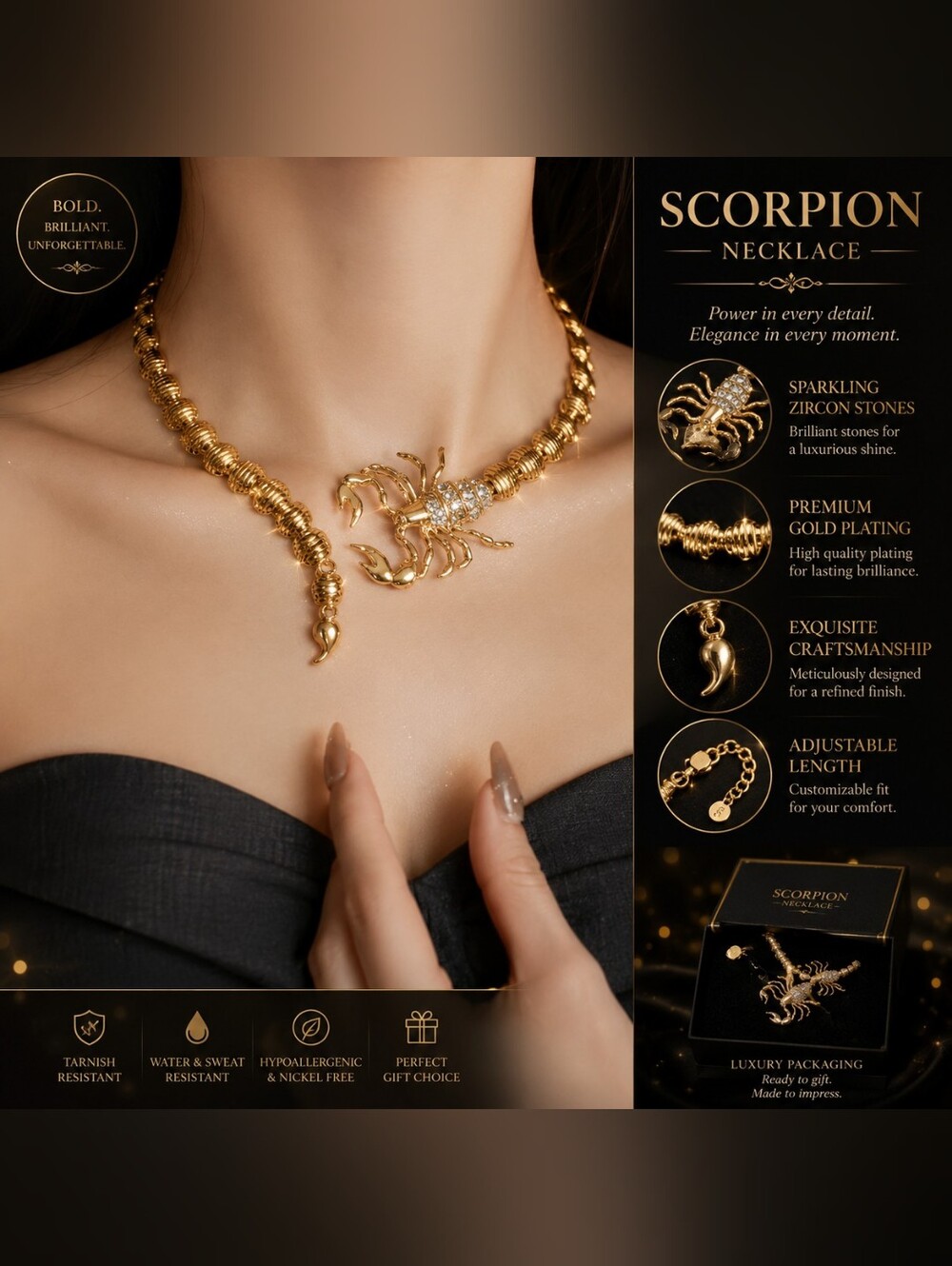 Gold Scorpion Statement Necklace